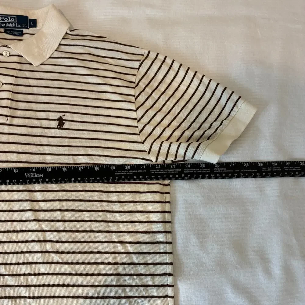Vintage Polo Ralph Lauren Striped Polo Shirt Mens Large White Brown Stripes